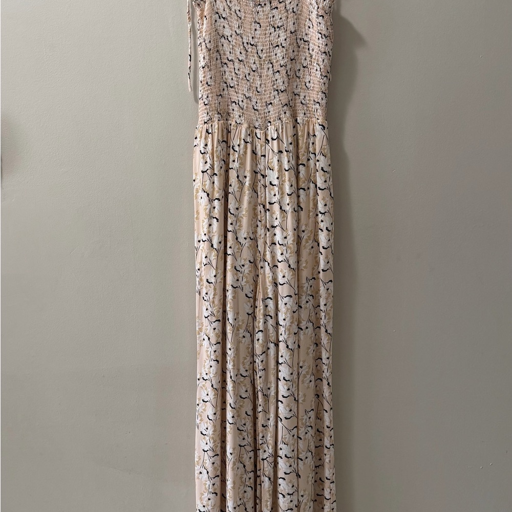 Vix Paula Hermanny Beige Floral Wide Leg Jumpsuit Size Small Petite